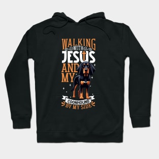 Jesus and dog - Black and Tan Coonhound Hoodie